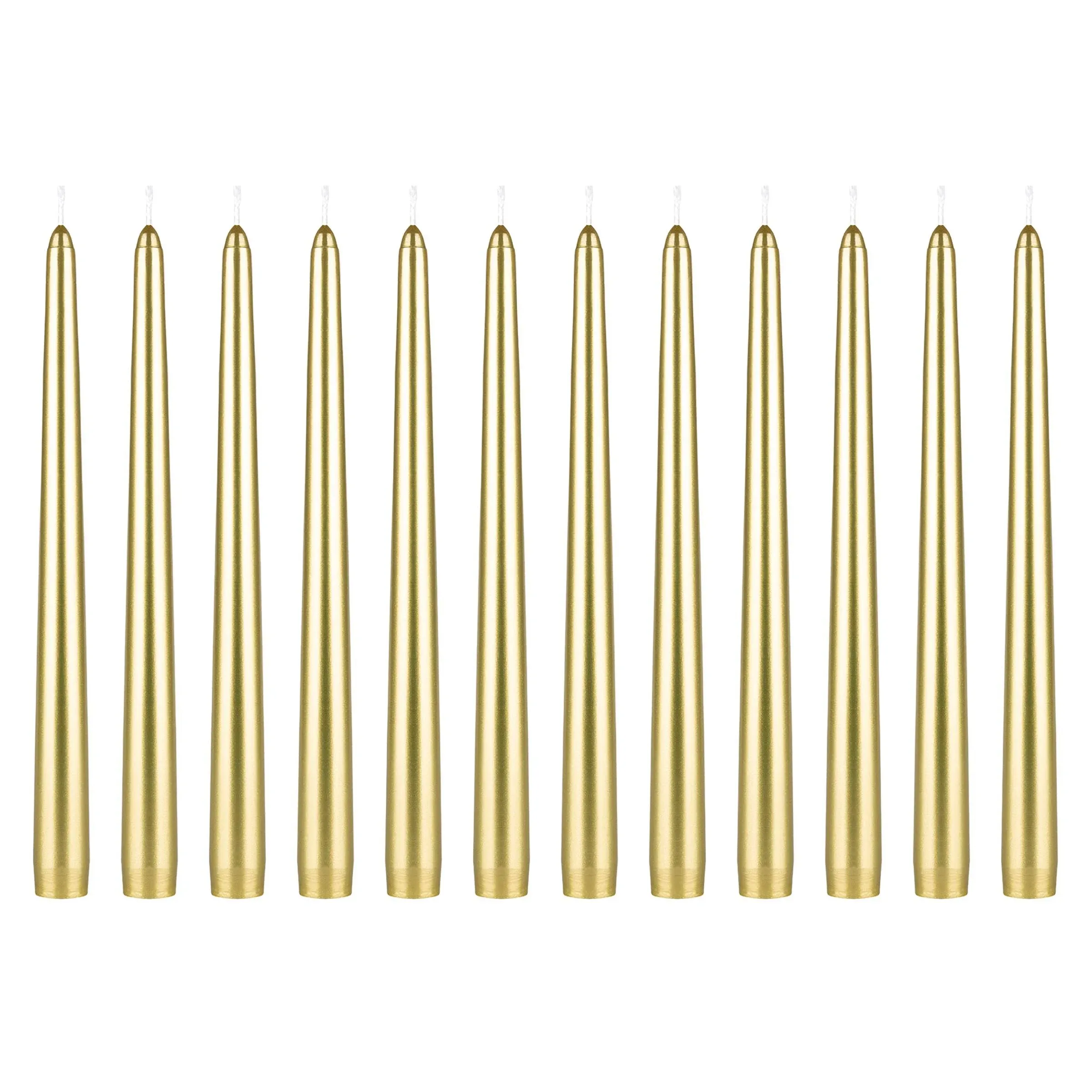 Mega Candles 12 pcs Unscented Gold Taper Candles, Hand Poured Wax Candle 10 Inch x 7/8 Inch, Home Décor, Wedding Receptions, Centerpieces, Birthdays, Celebrations, Romantic Events, Holders