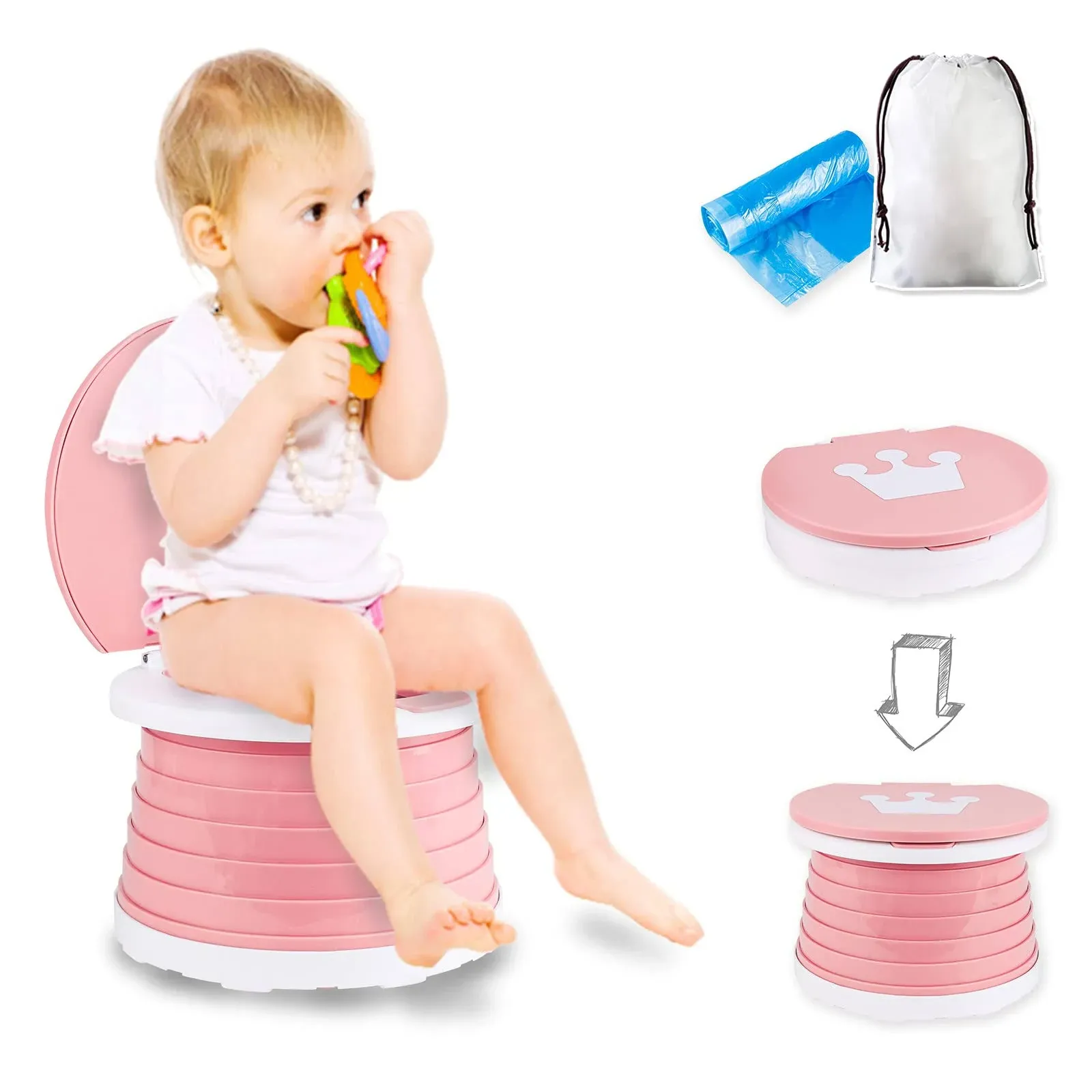 Portable Potty Seat, Kids Folding Training Toilet Chair Travel Potty Indoor ...