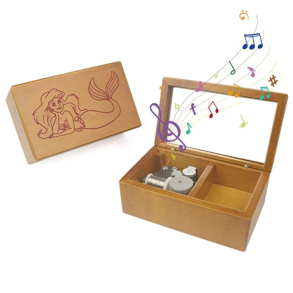 ROSIKING Wooden Music Box with Mirror Mechanism Carved Jewelry Musical Boxes Christmas Birthday Valentine's Day Gifts Plays Part of Your World