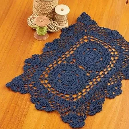 Set of 4 Individual Navy Blue Rectangle Cotton Hand Crocheted Lace Doilies | 12 ...