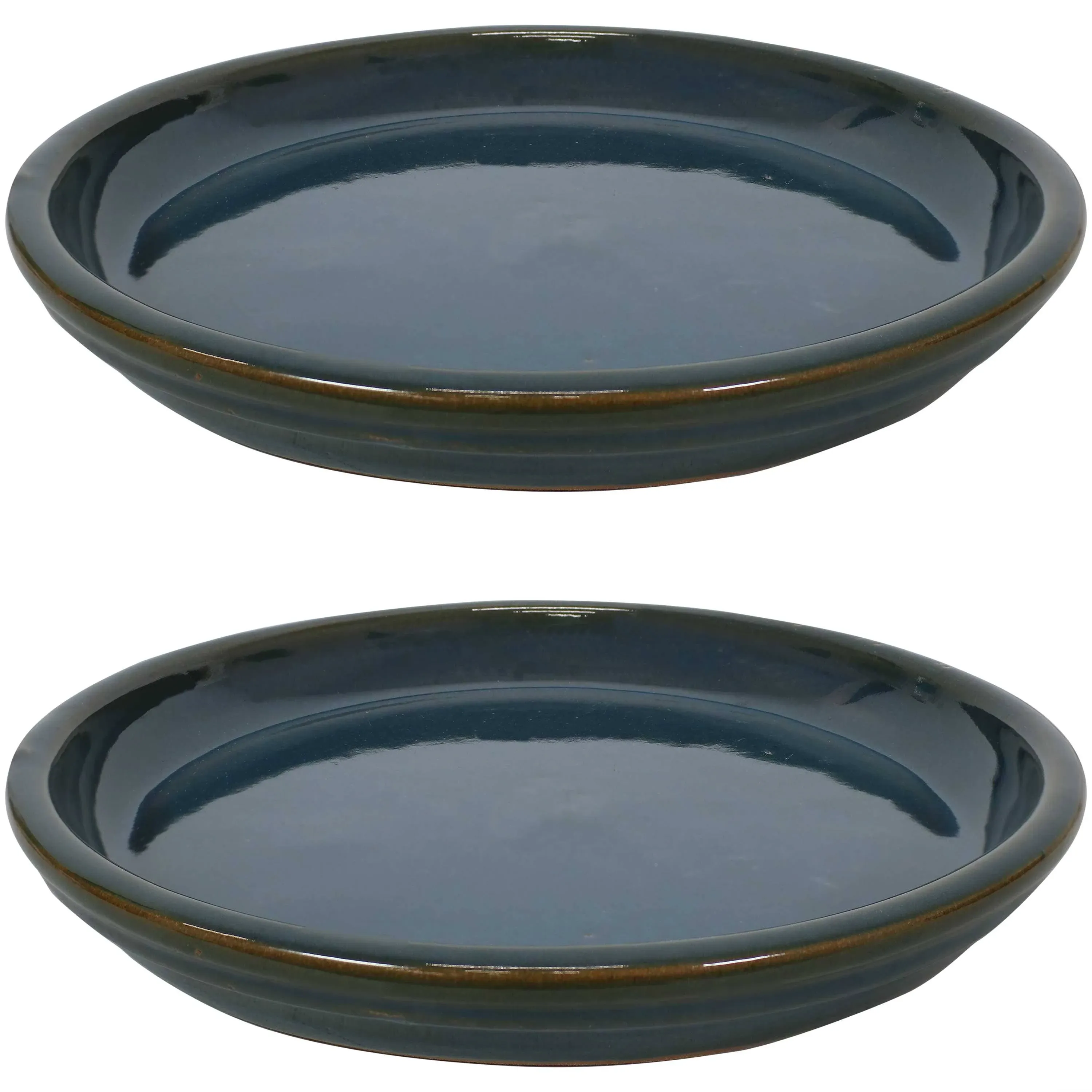 Sunnydaze 9.75 in. Forest Lake Green Ceramic Planter Saucer (Set of 2) AP-329