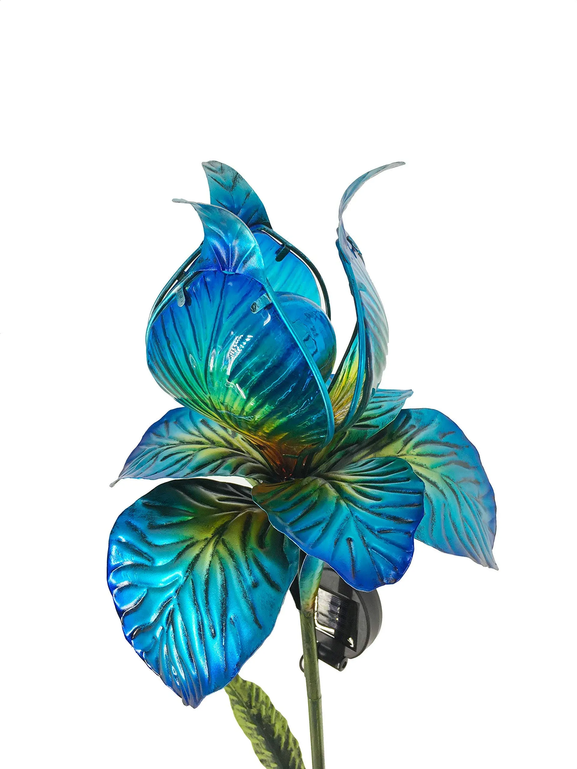 Continental Art Blue Iris Glass Flower Solar Garden Stake One-Size