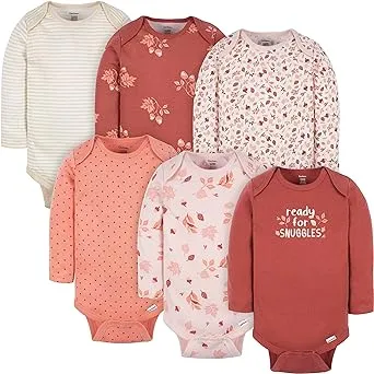 Gerber Baby Girls' Long Sleeve Onesies Bodysuits, 6-Pack