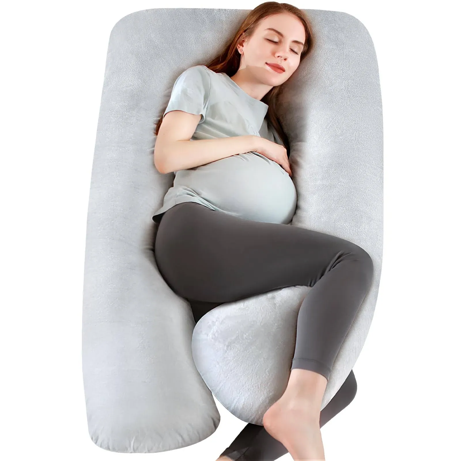 Pregnancy Pillows U Shaped Full Body Pillow with Washable Velvet Cover 55 Inc...