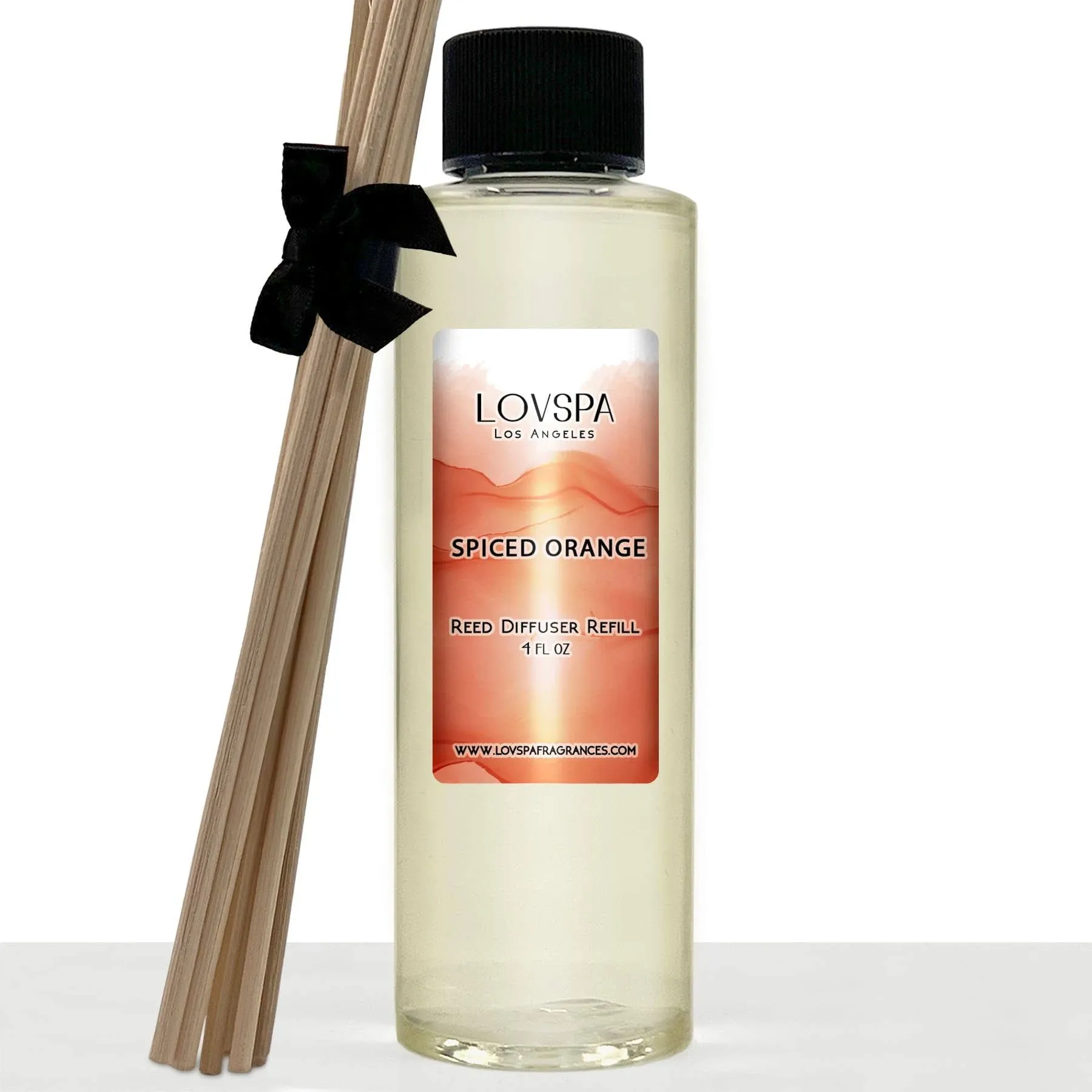 LOVSPA Spiced Orange Reed Diffuser Oil Refill with Replacement Reed Sticks - Cinnamon and Orange Scented Air Freshener Diffusing Oil Liquid for Scented Sticks, 4 Ounces, Made in The USA