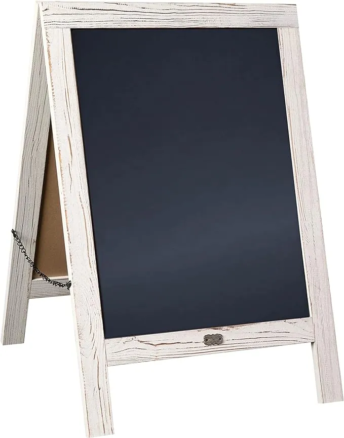 HBCY Creations 20" x 30" Whitewashed Solid Pine Wood A-Frame Magnetic Chalk Board Sign, Menu Chalkboard, Framed Chalkboard, Outdoor Sign, Standing Chalkboard, Sandwich Board