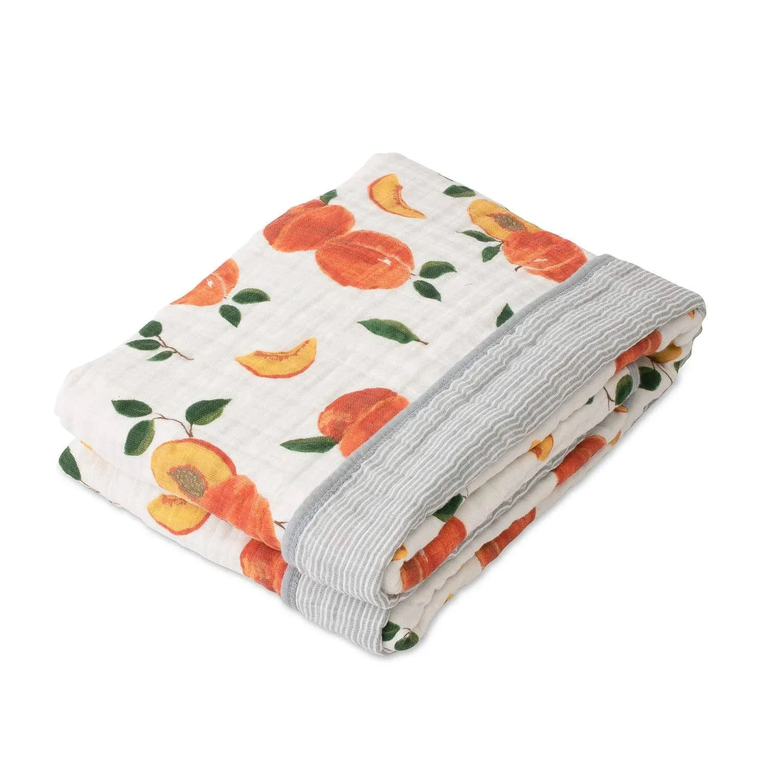 Red Rovr Cotton Muslin Quilt Multi Layer Baby Blanket Peaches Fruit Print Stripe