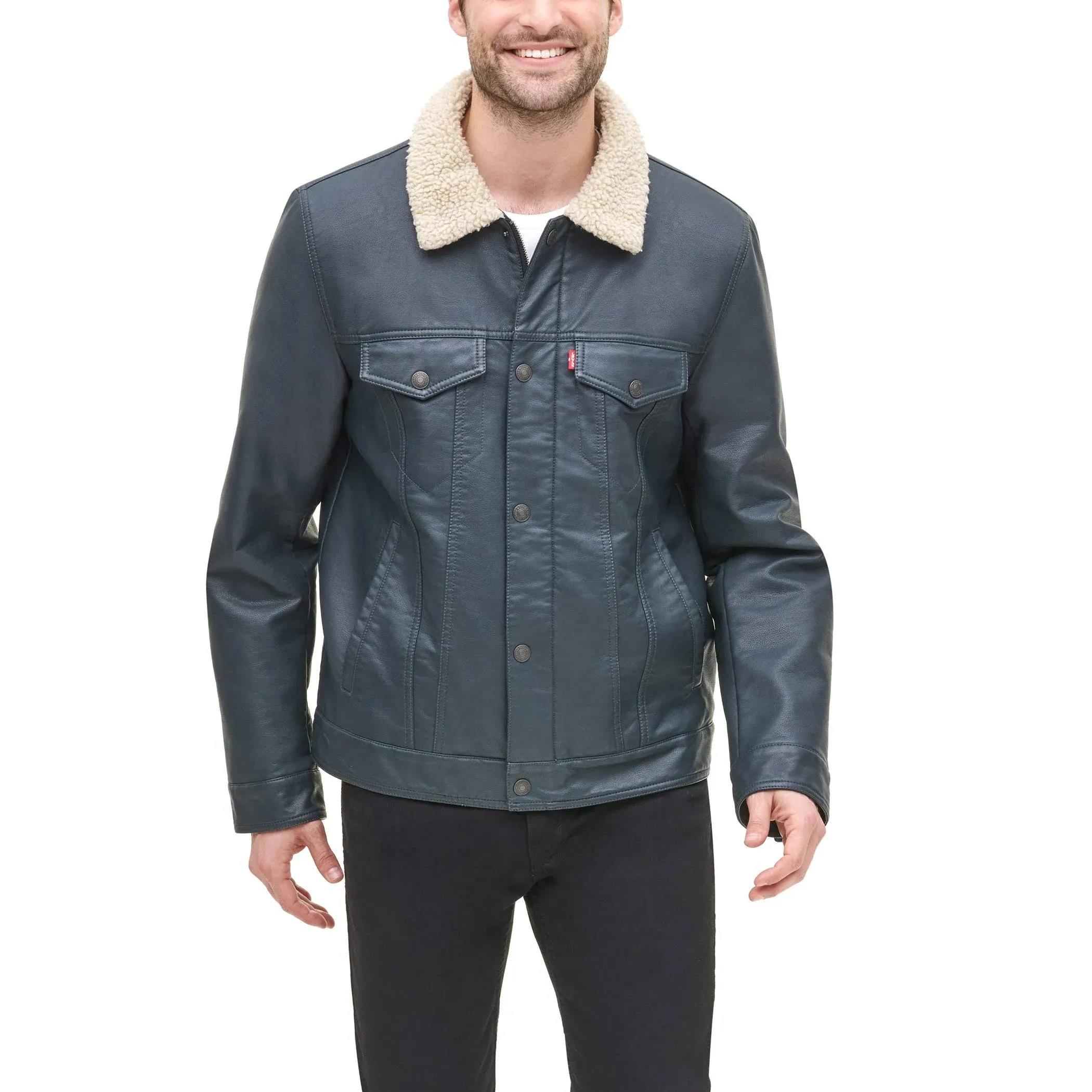 Levi&#039;s Men&#039;s Faux Leather Sherpa Lined Trucker Jacket (Regular and Big and Tall 