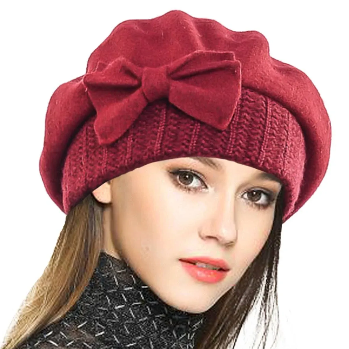 F&N STORY Lady French Beret Wool Beret Chic Beanie Winter Hat Jf-br034