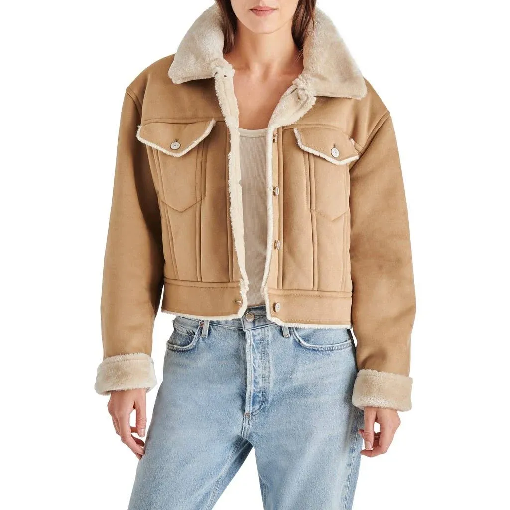 Steve Madden Women's Marie Faux-Suede Cropped Coat - Natural - Size L