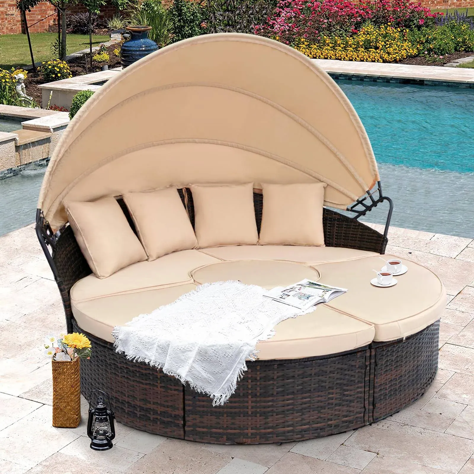 Nuon 5-piece Outdoor Wicker Patio Canopy Daybed Set by Havenside Home