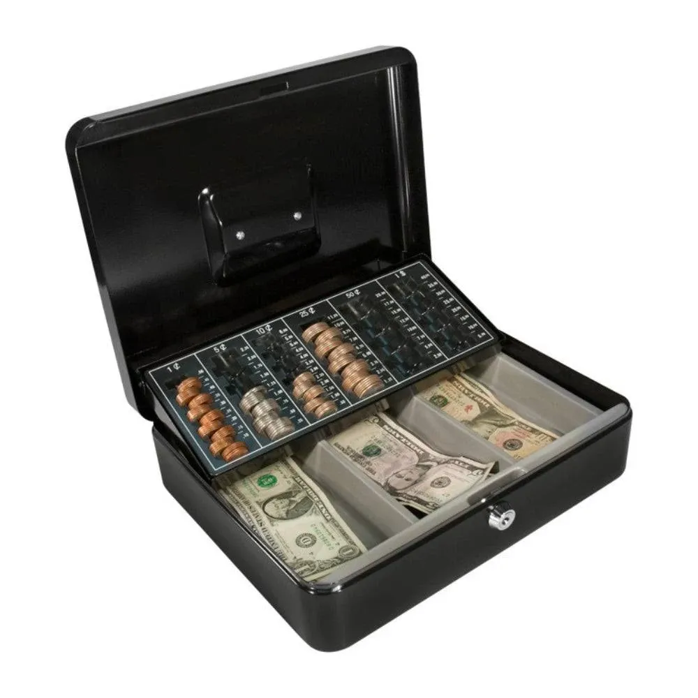 Barska CB11790 12" Black Cash Box and Coin Tray with Key Lock