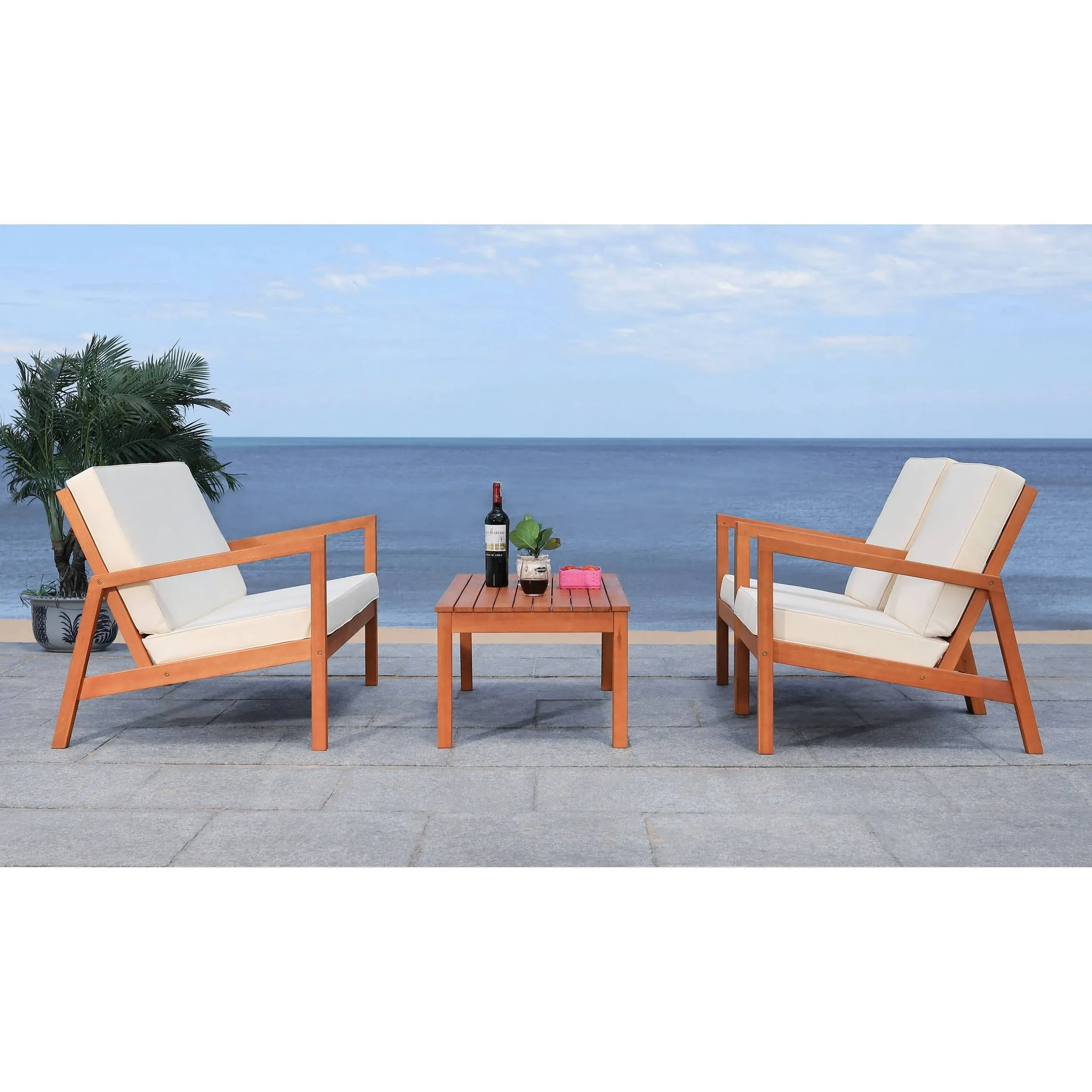 Safavieh Larence 4-Piece Outdoor Living Set, Natural/Beige