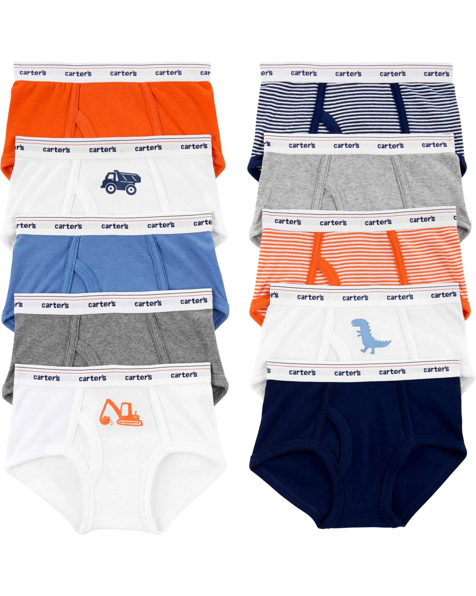 Carter's Little Boys Cotton Briefs 10 Pack (Orange Stripes(3H738810)/White, 2-3T)