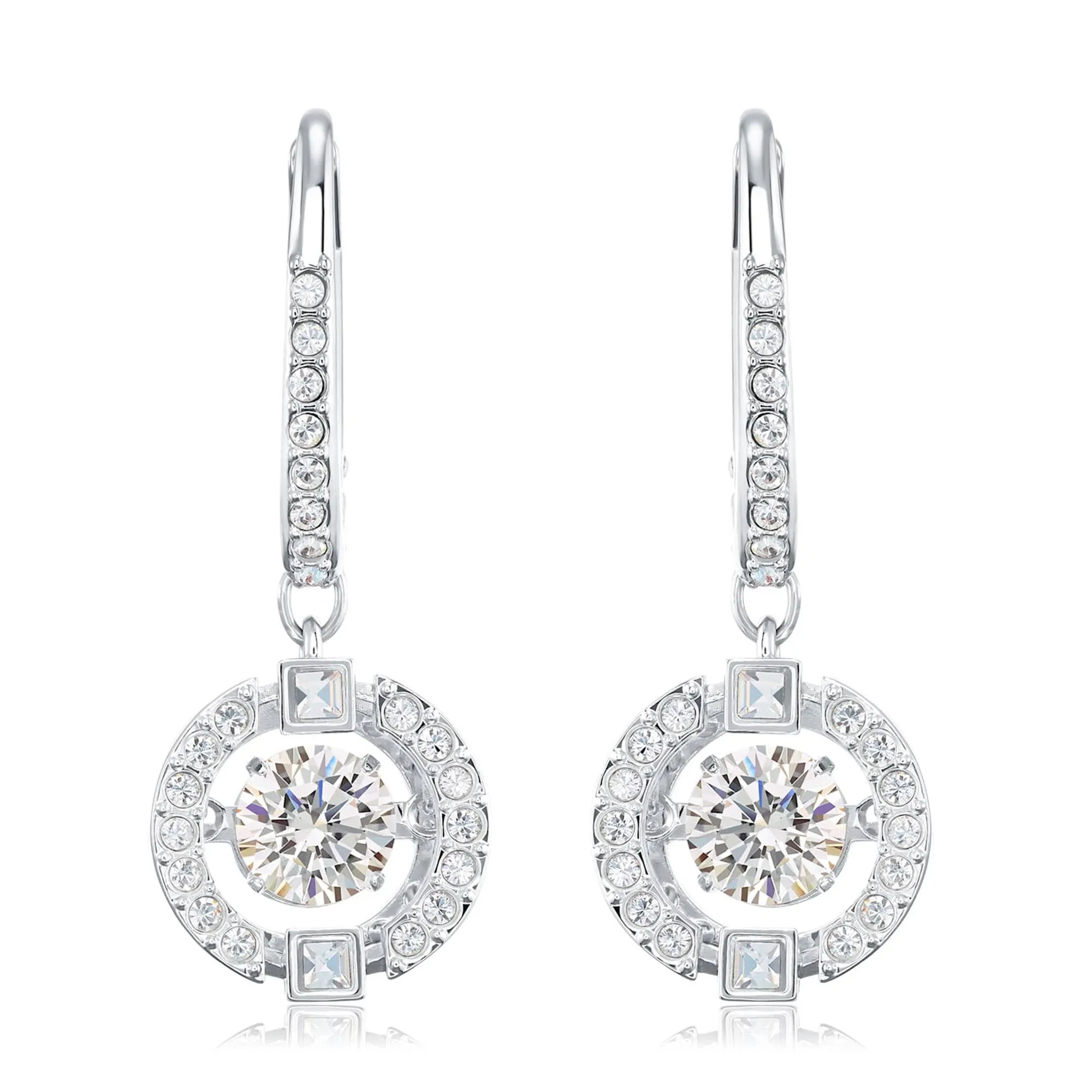 Swarovski Rhodium Plated White Sparkling Dance Pierced Earrings