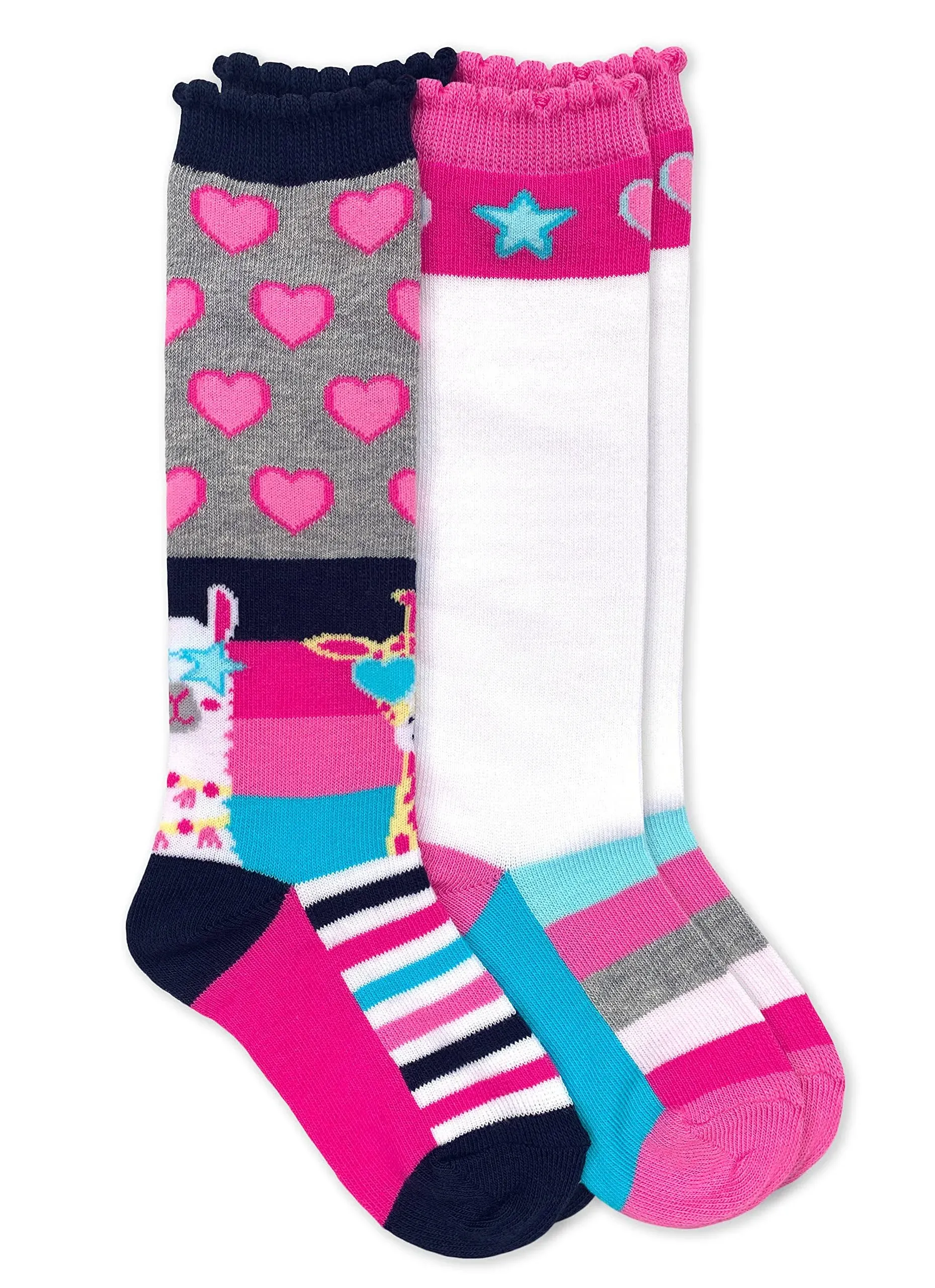 Jefferies Socks Girls' Llama Giraffe Heart Star Stripe Knee High Socks 2 Pack