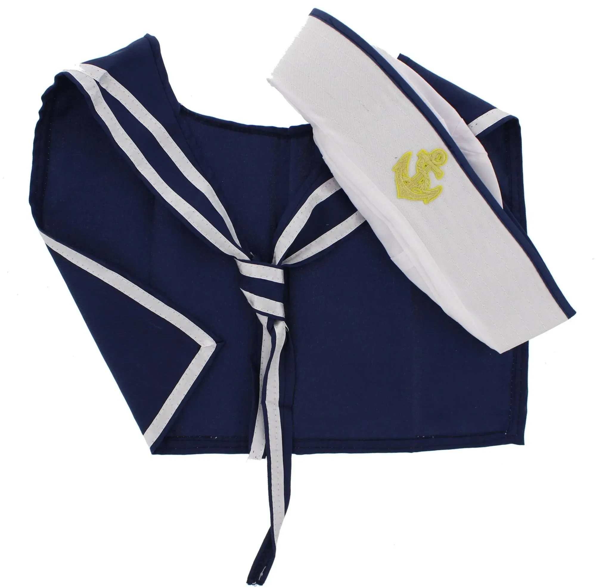 ? NEW - Men&#x27;s Fancy Dress Sailor Hat &amp; Scarf Set One Size White/Navy Blue!⛵