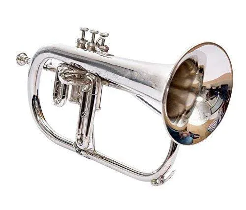  Sai Musical Flugel Horn 3 Valve Bb Nickel With Hard Case Mouthpiece Silver