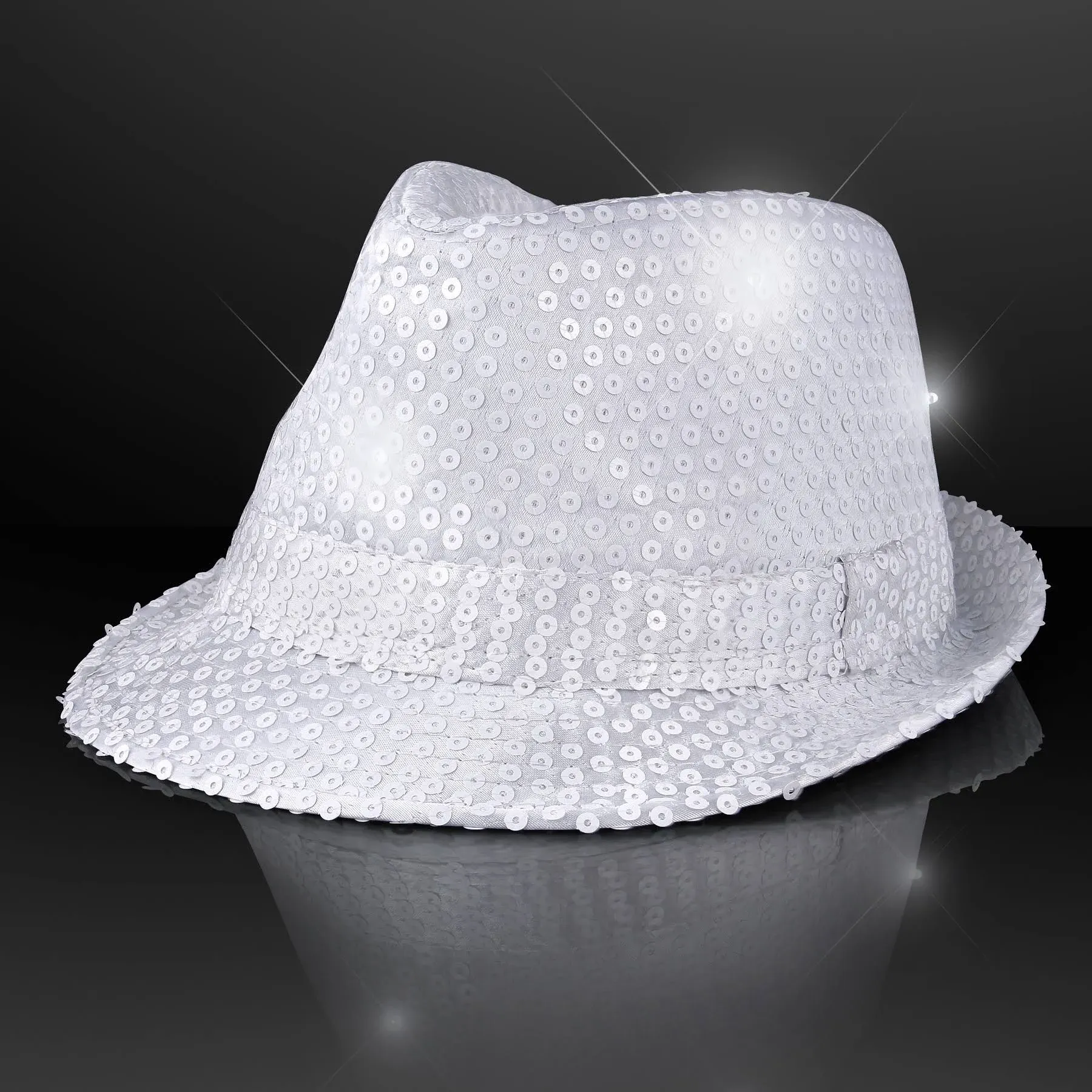 FlashingBlinkyLights Sequin Flashing Fedoras with Blinking LEDs, White