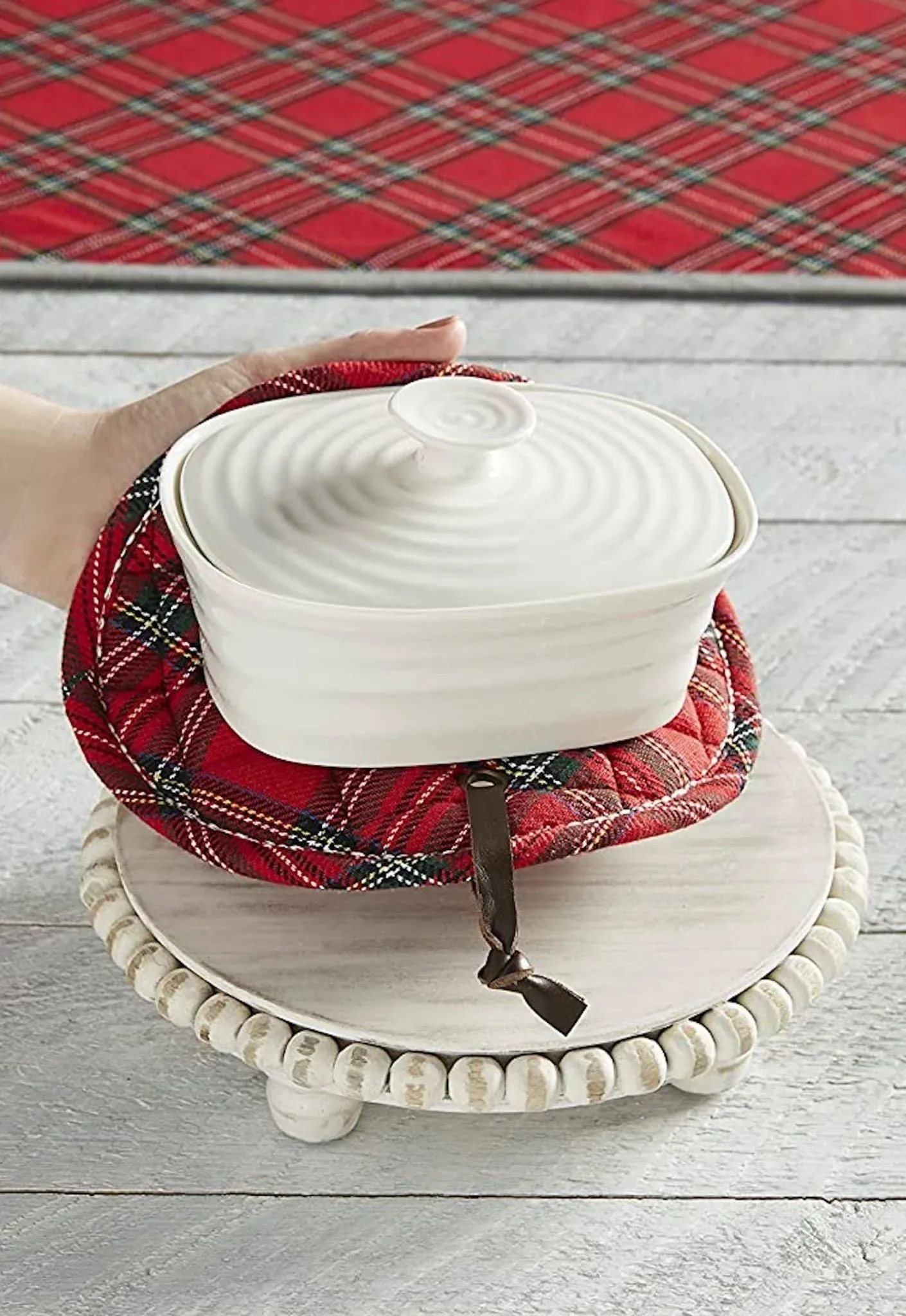 Mud Pie Beaded Trivet & Tartan Pot Holder Set