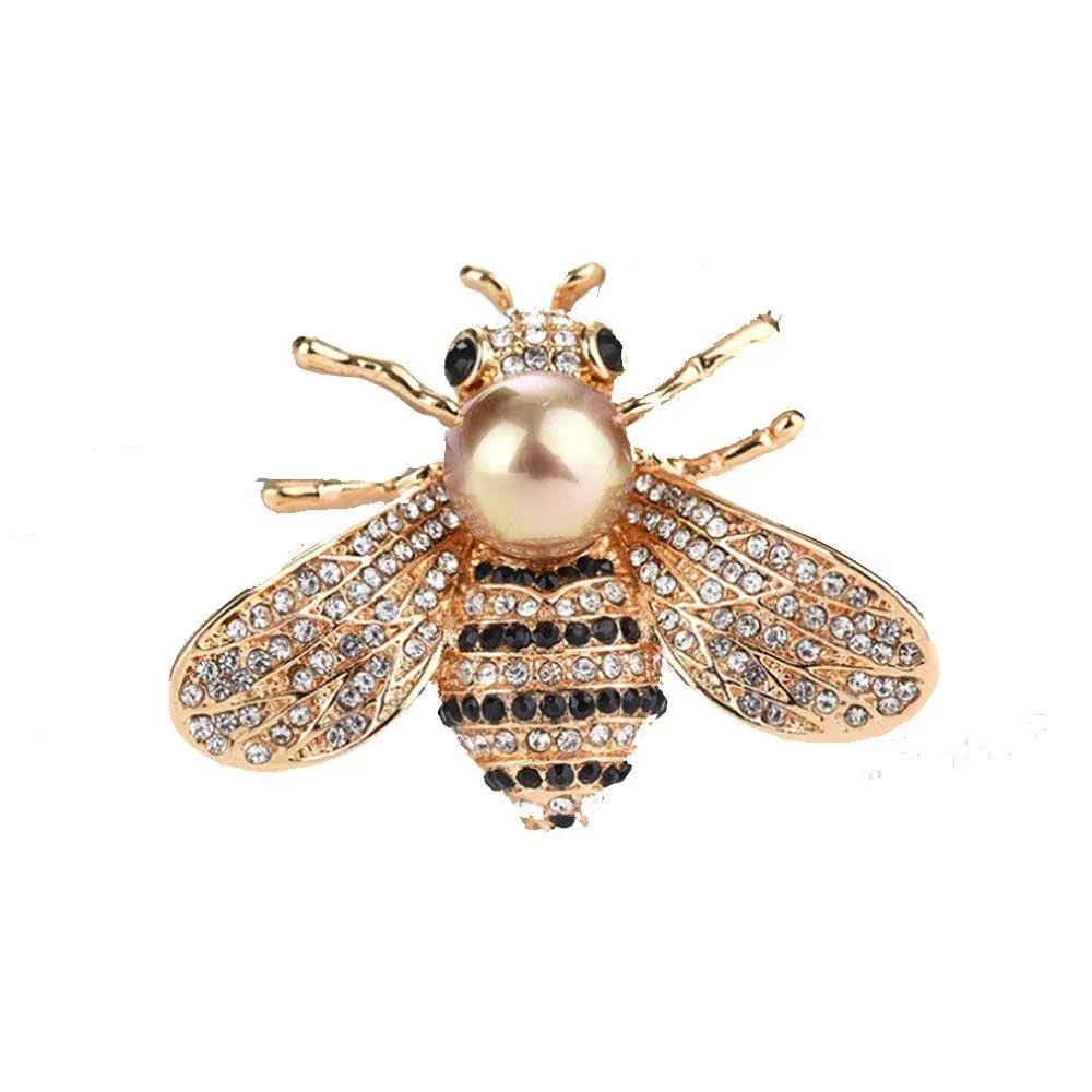 HONEY Bee Brooches Crystal Insect Themed Bee gold pearl