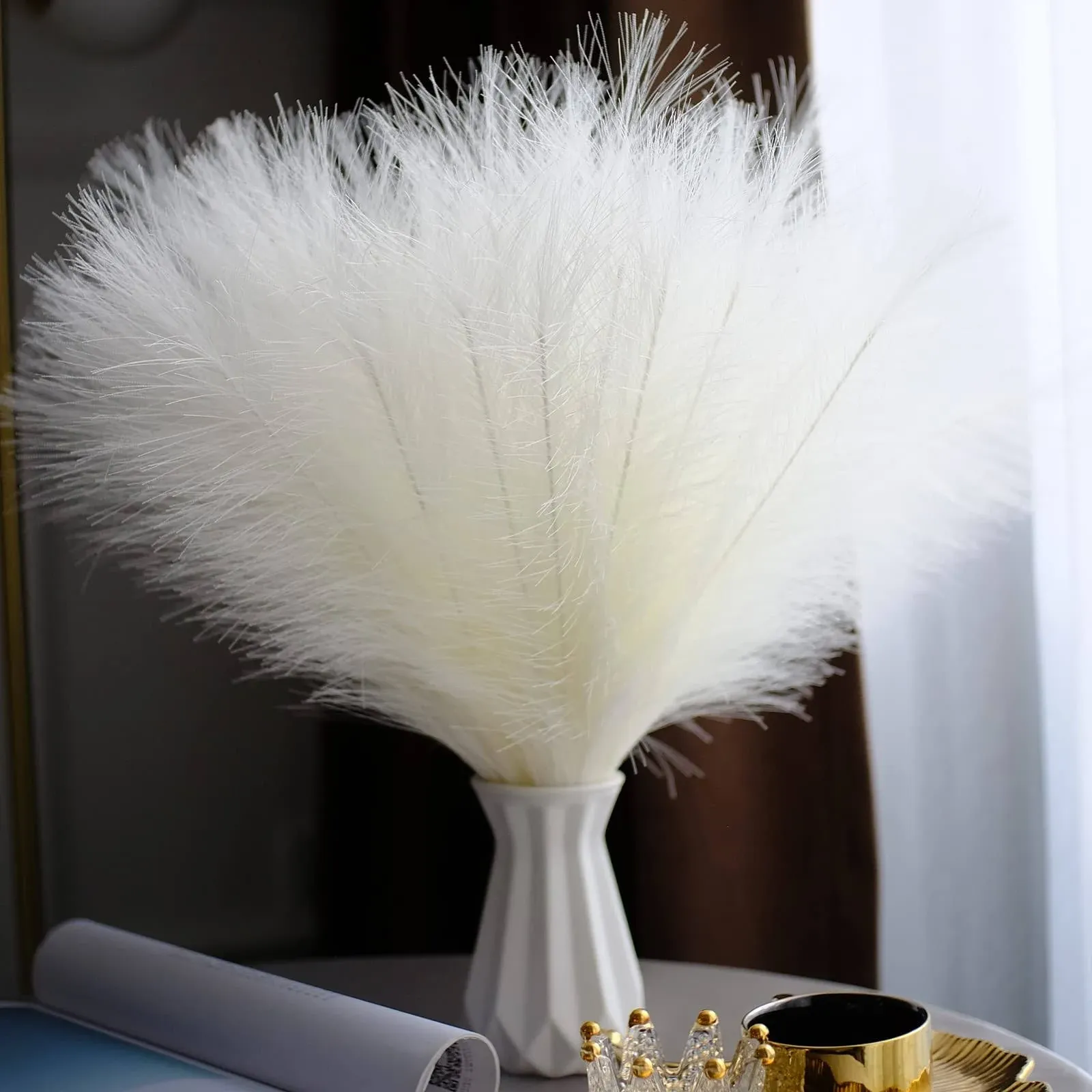 6PCS Artificial Pampas Grass Faux Pampas Grass Fluffy Pampas Grass Fake Pompa...