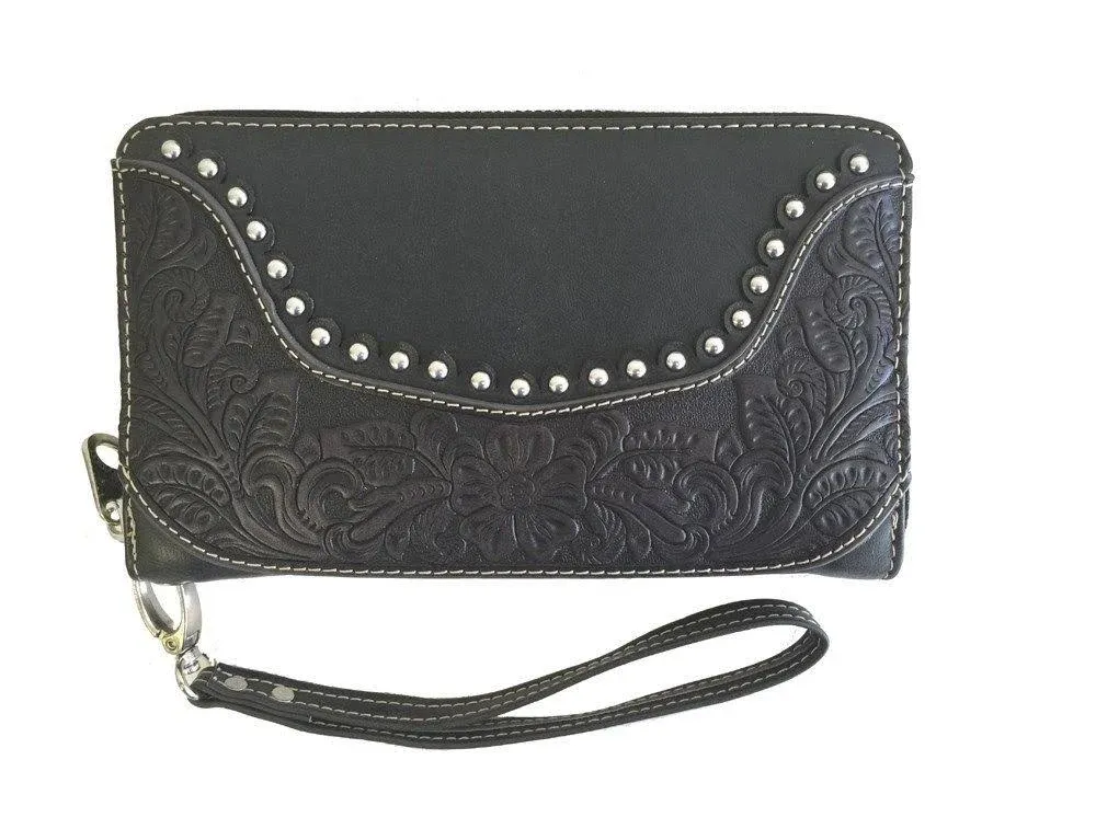 Montana West 2-in-1 Tooled Leather Wristlet Wallet