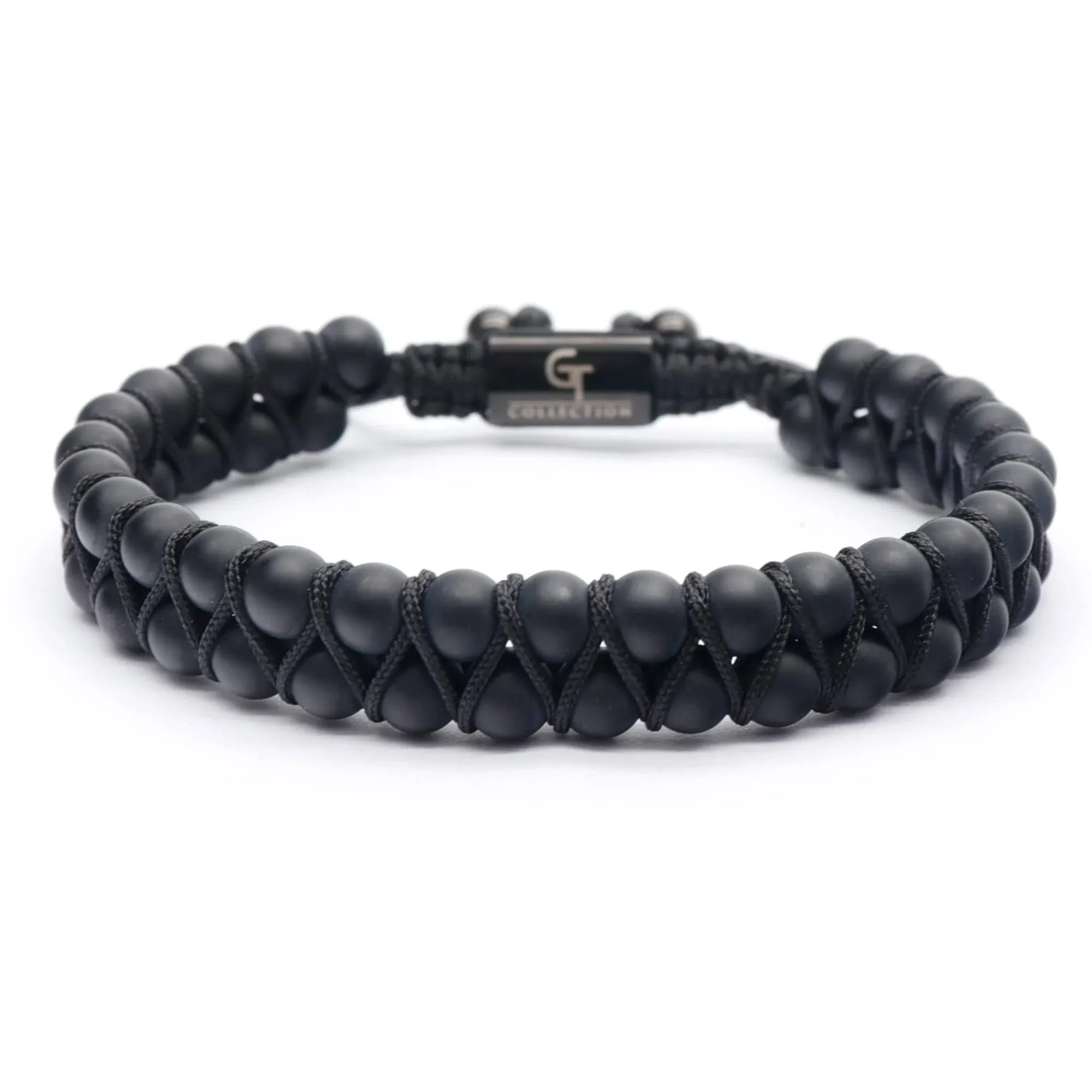 "Men's MATTE ONYX Double Bead Bracelet - One Size Fits All"