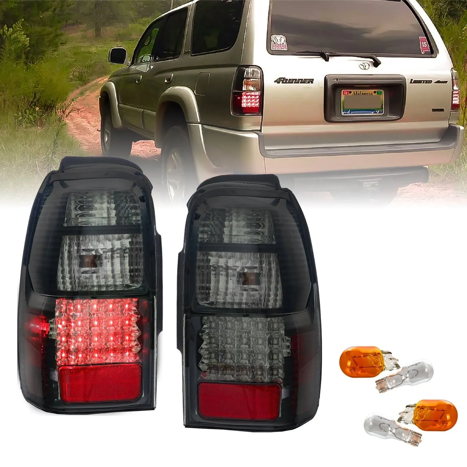 1996-2002 Toyota 4Runner LED Red/Clear or Black/Smoke Rear Tail Light Black ...