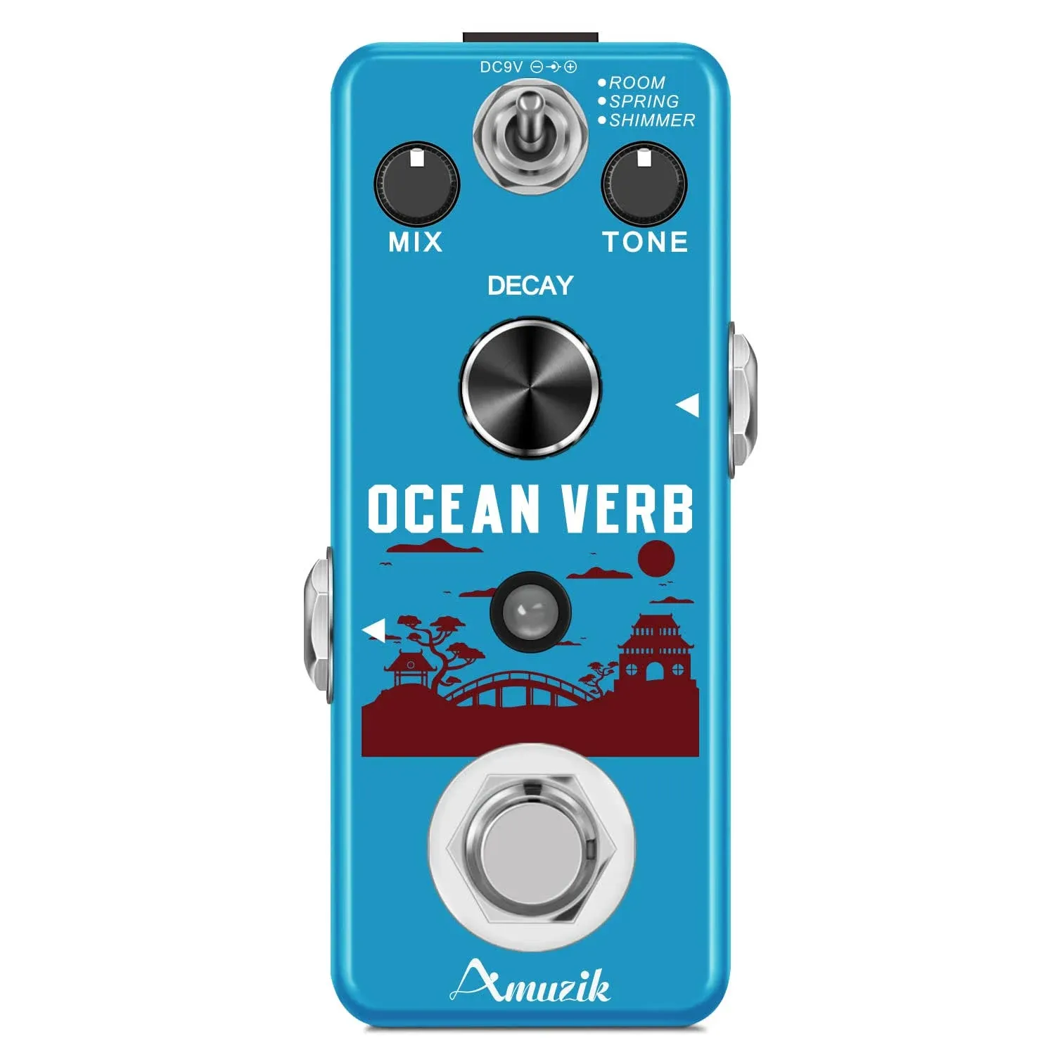 Amuzik Reverb guitar Pedal Digital Ocean Verb Electric guitar Pedals for 3 Reverb Modes with True Bypass