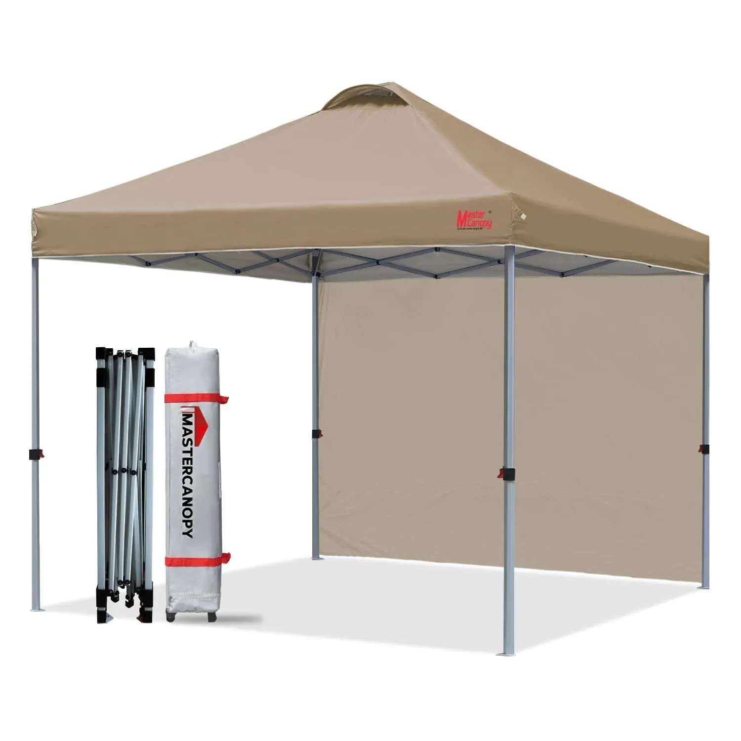 MASTERCANOPY Durable EZ Pop-Up Canopy Tent with 1 Sidewall 6.6x6.6 / Khaki