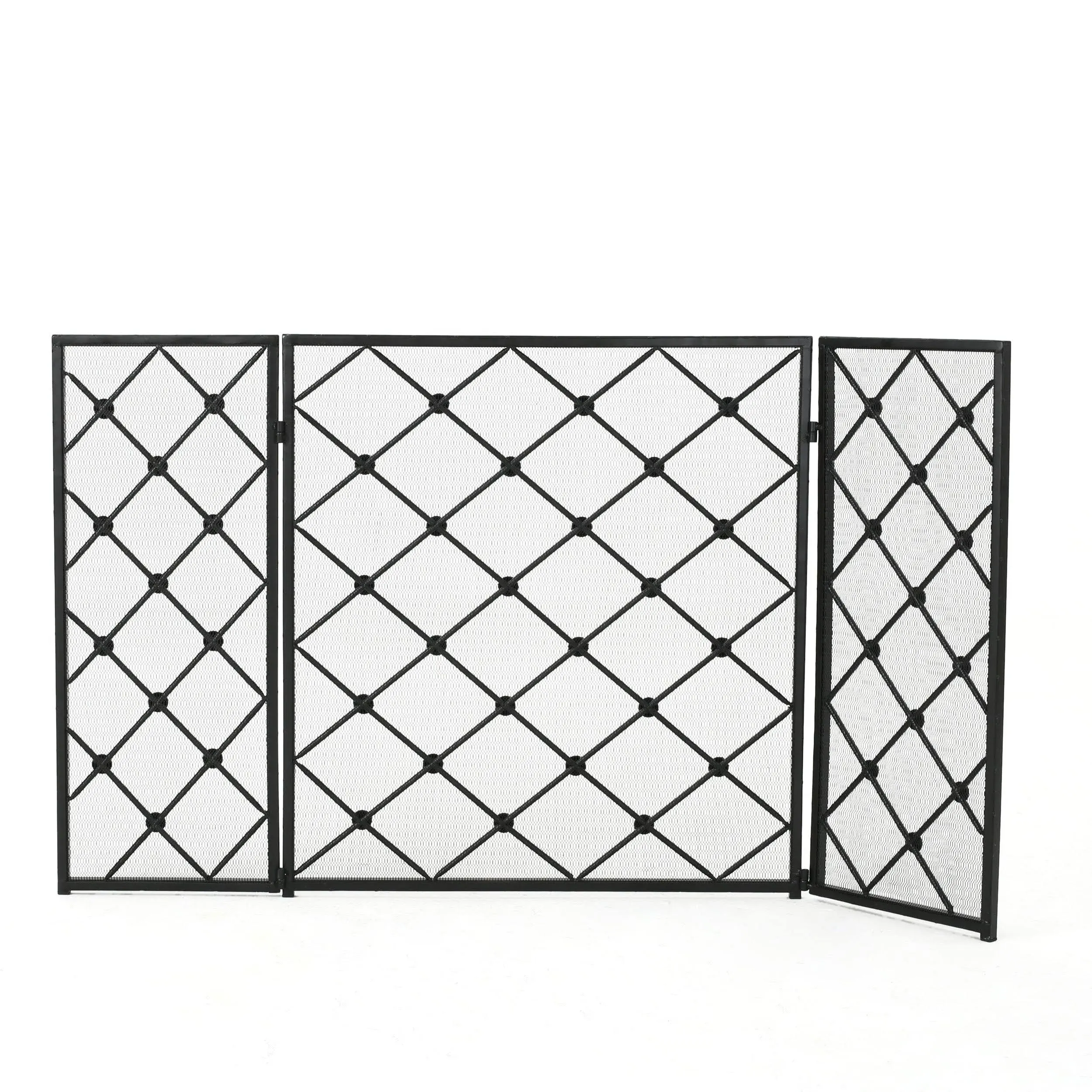 Chamberlain 3 Panelled Black Iron Fireplace Screen