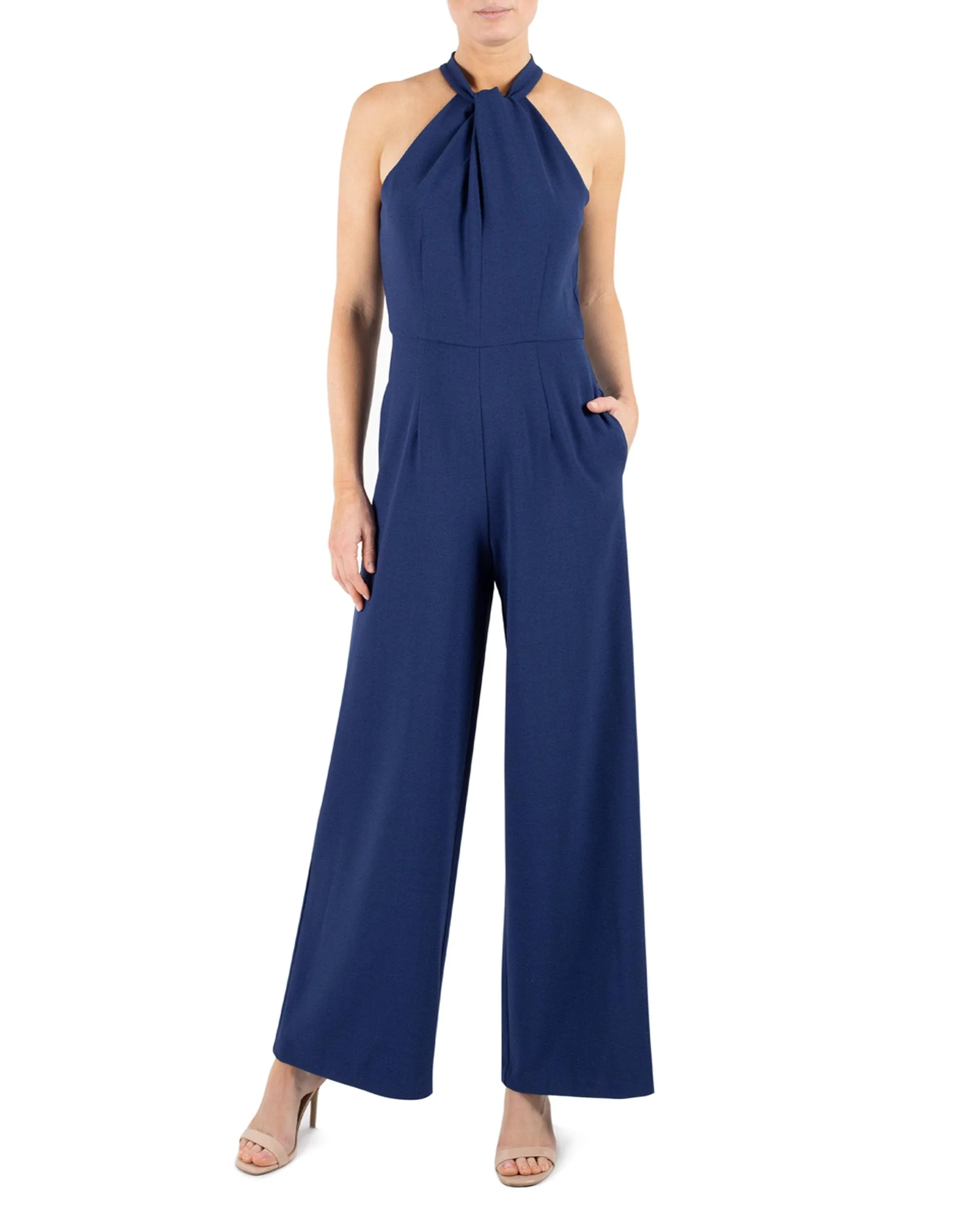 Womens Crepe Halter Jumpsuit