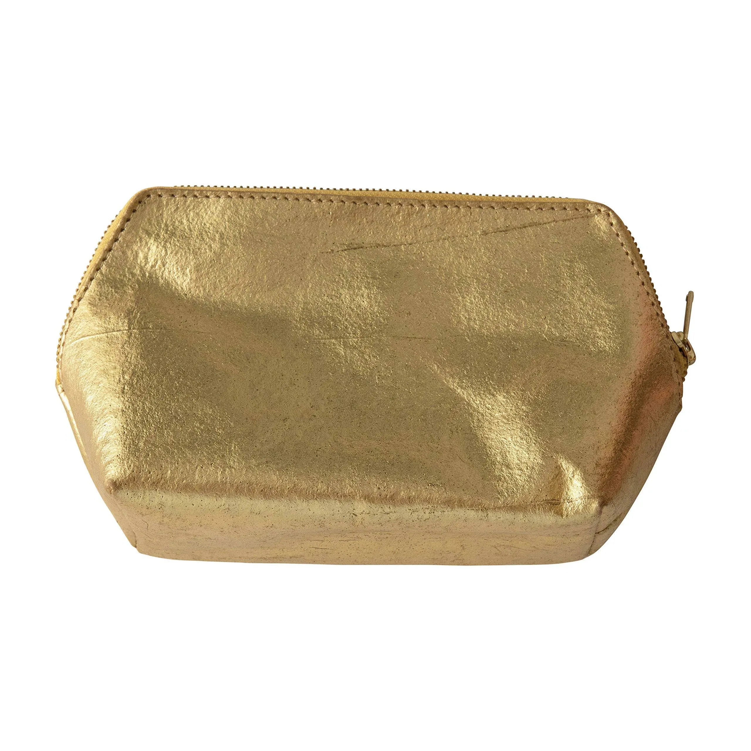 Creative Co-Op Recycled Leather Zip Pouch Gold Color 8”x3”x6”