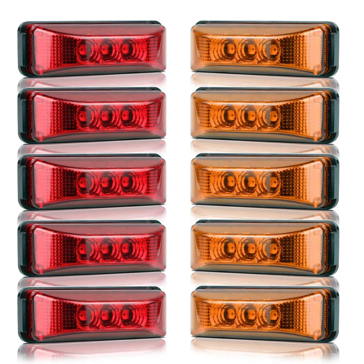 Partsam 5Amber & 5 Red 3.9" Thin-Line Side Marker Light W Reflector 3LED Sealed ...