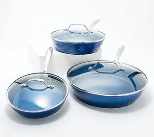 Orgreenic Hammered 6 Piece Set with Glass Lids - Blue