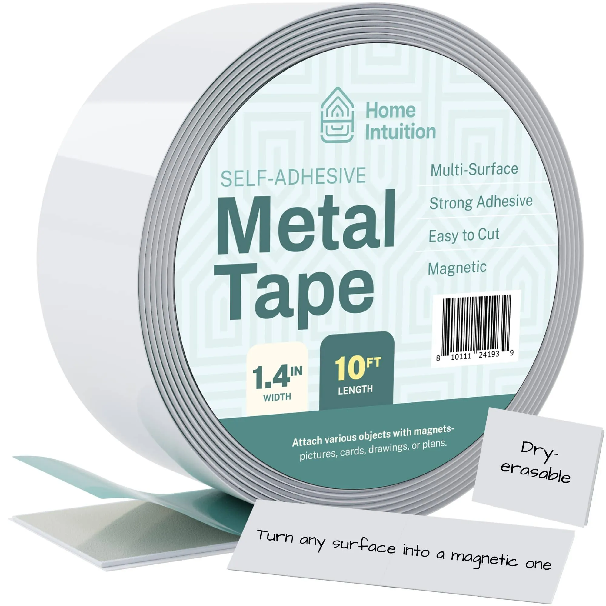 Home Intuition Self Stick Flexible Steel Metal Tape Roll for Magnets, 1.4" x 10 Feet