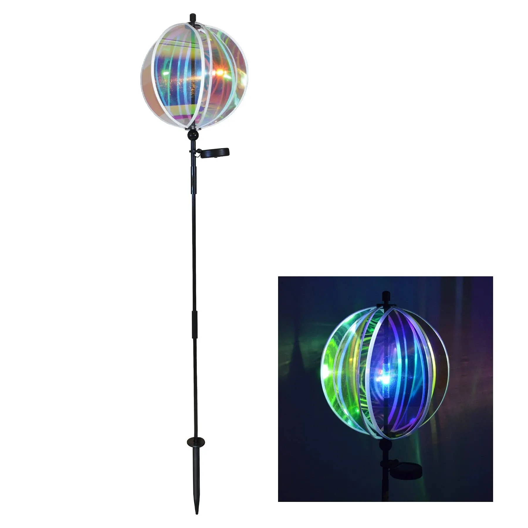 Iridescent 11" Gazing Ball Spinner with Solar Light