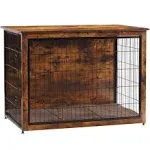 DWANTON Dog Crate Furniture with Cushion, Wooden Dog Crate Table, Double-Doors Dog Furniture, Indoor Dog Kennel, Dog House, Dog Cage Large, 38.5" L