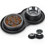 BurgeonNest Slow Feeder Dog Bowls, 27oz Stainless Steel 4-in-1 Food and Water ...