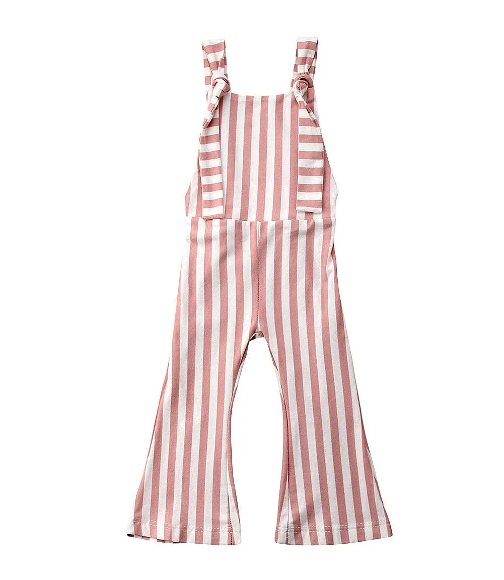 Toddler Kids Baby Girl Stripes Bell-Bottom Jumpsuit Romper Overalls Pants Outfits