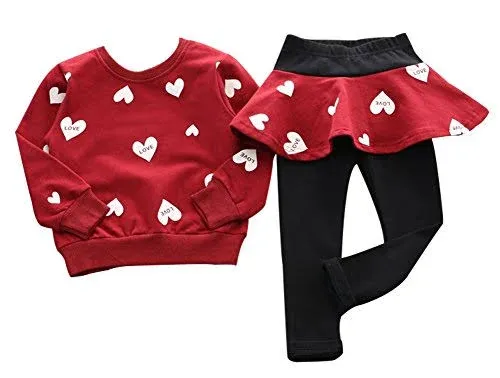 BOMDEALS Adorable Cute Toddler Baby Girls Clothes SetLong Sleeve T-Shirt +Pants Outfit (age(3t) Red)