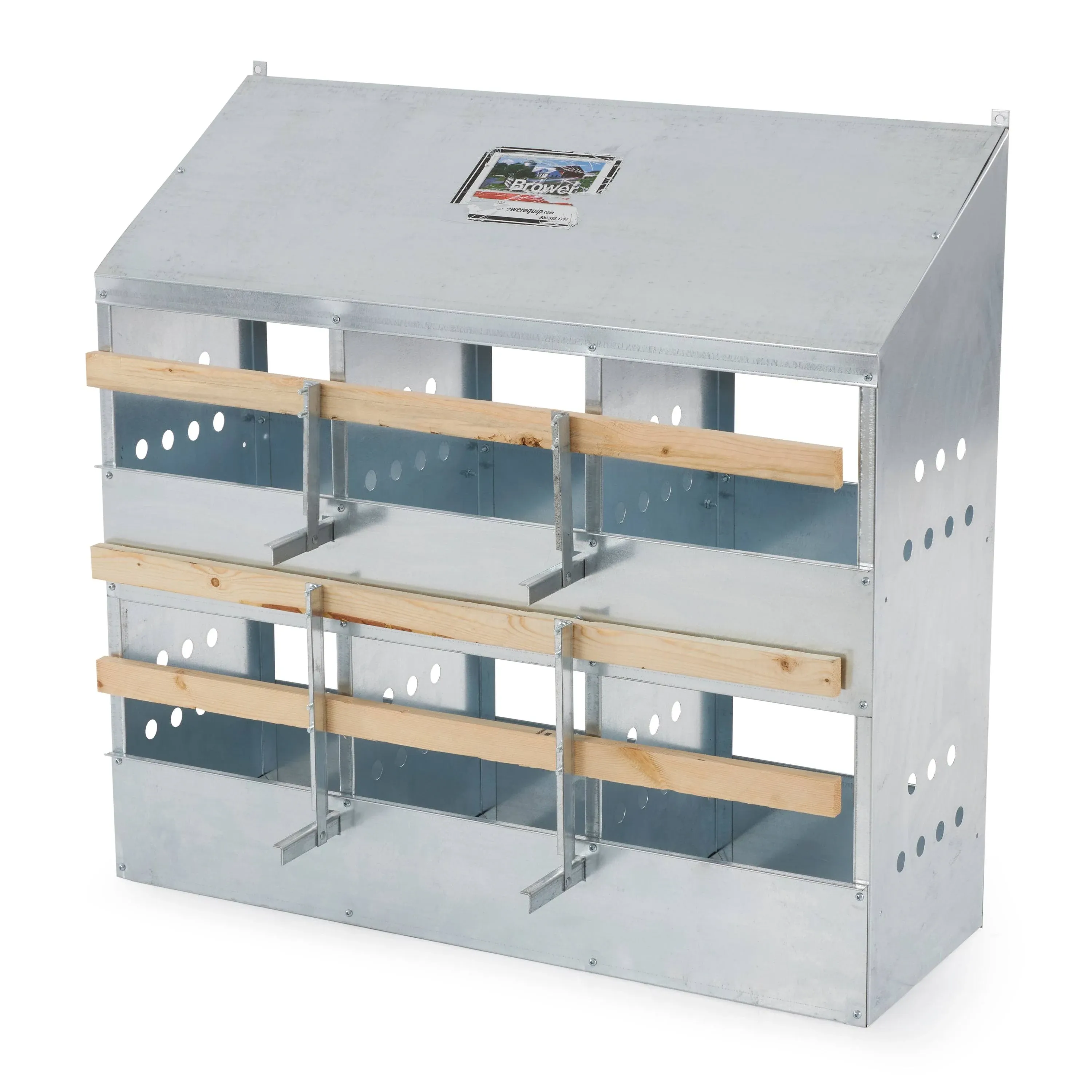 Brower Silver Metal Chicken Coop - 6-Bay Nesting Box, Sturdy Galvanized Steel, 24.5-inH x 37-inL x 33-inW