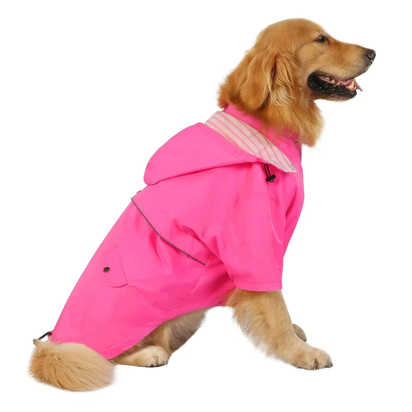 HDE Dog Raincoat Double Layer Zip Rain Jacket with Hood for Small to Large Dogs Pink - XL