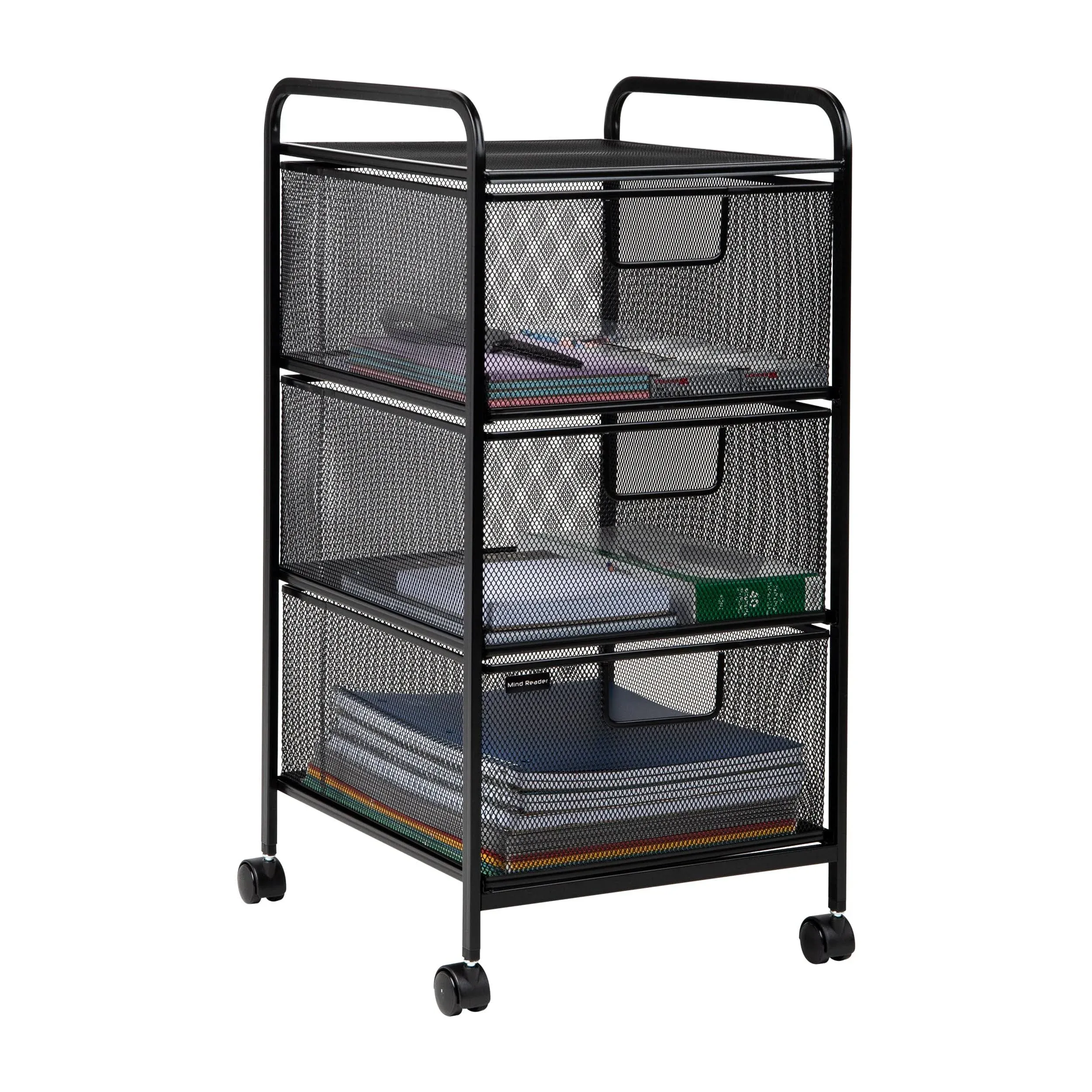 Mind Reader 3 Drawer Mesh Rolling Storage Cart, Black