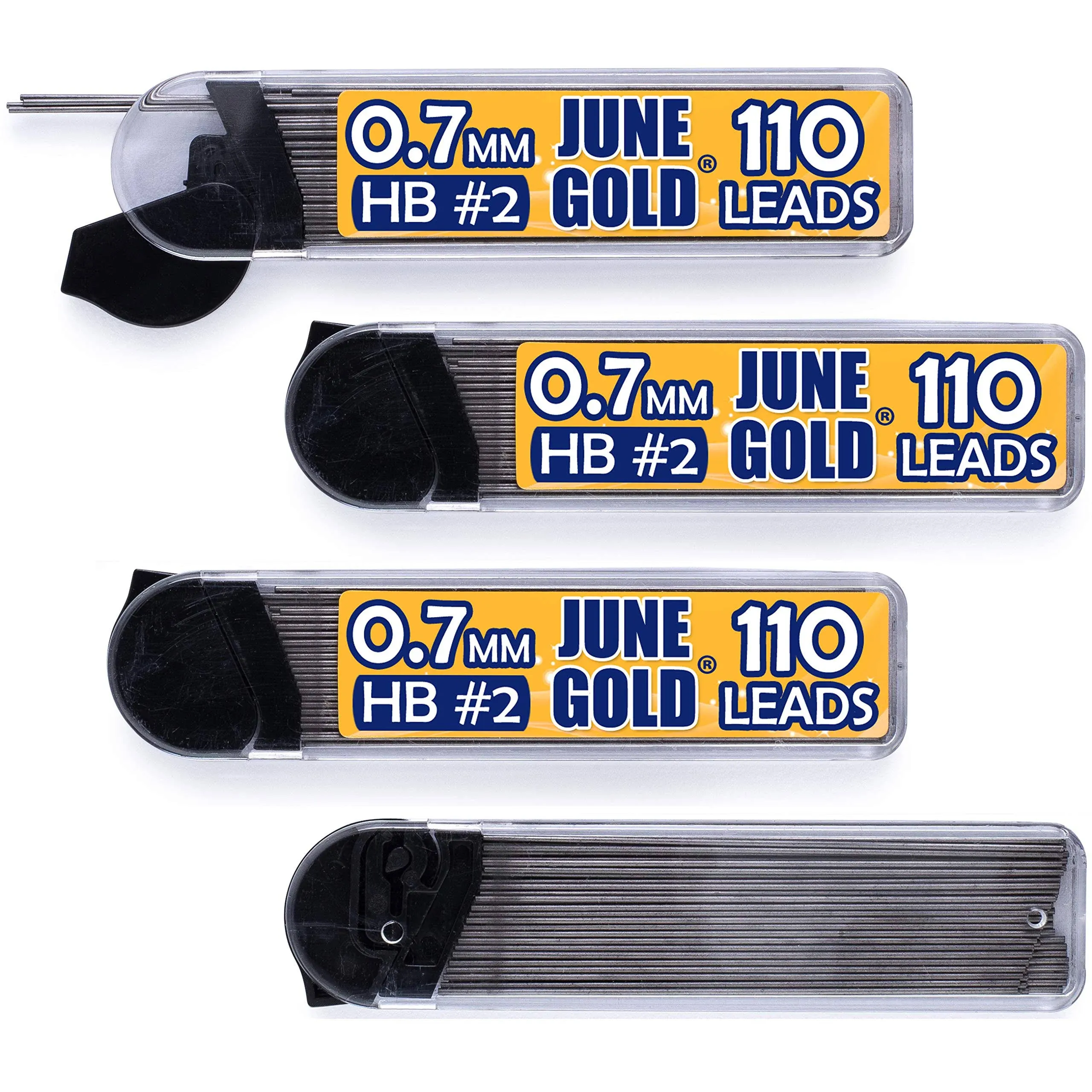 June Gold 440 Pieces, 0.7 mm HB #2 Lead Refills, 110 Pieces Per Tube (Pack of 4