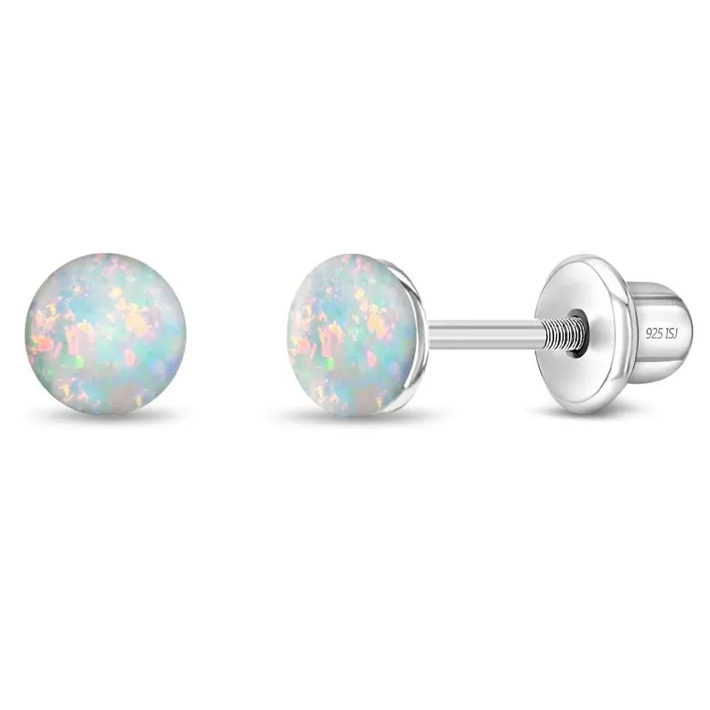 In Season Jewelry 925 Sterling Silver Opal Button Earrings