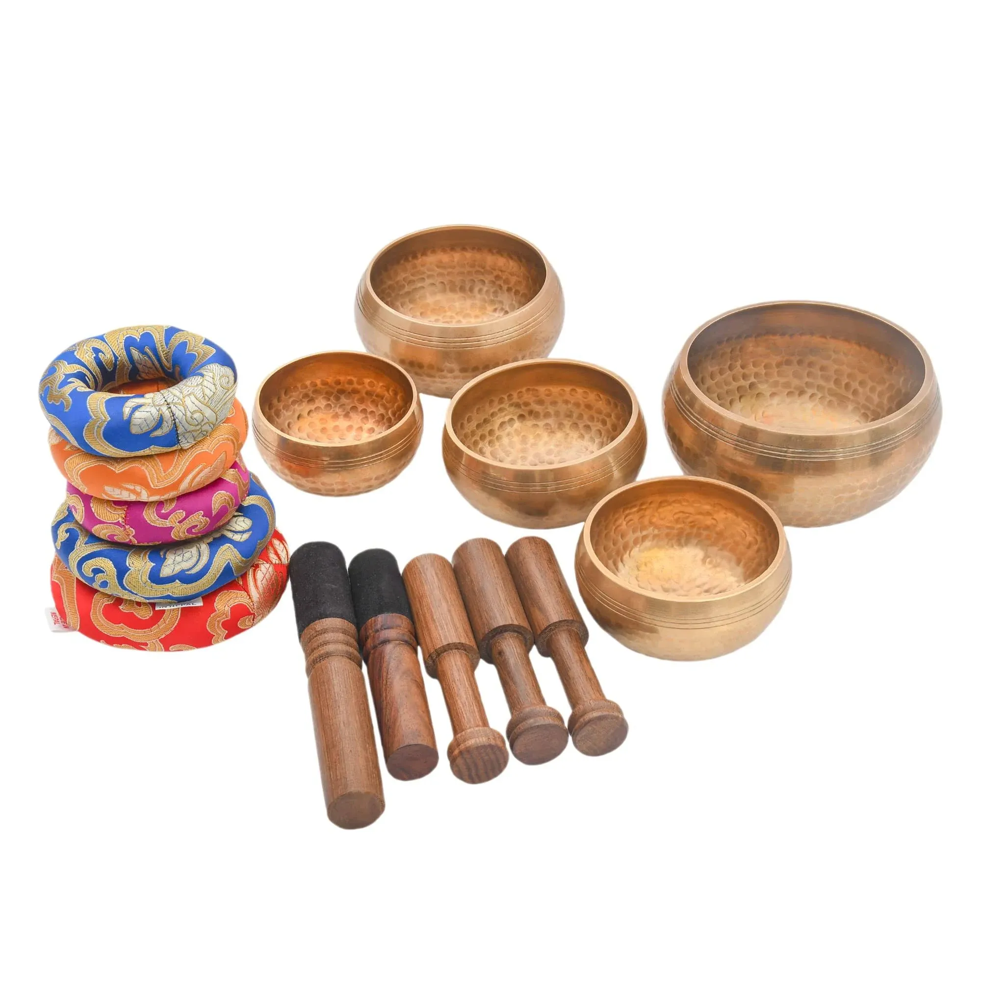 TibetanSound Bowl Set-5 Chakra Singing Bowl set with Mallet &amp; Cushion-For Yoga