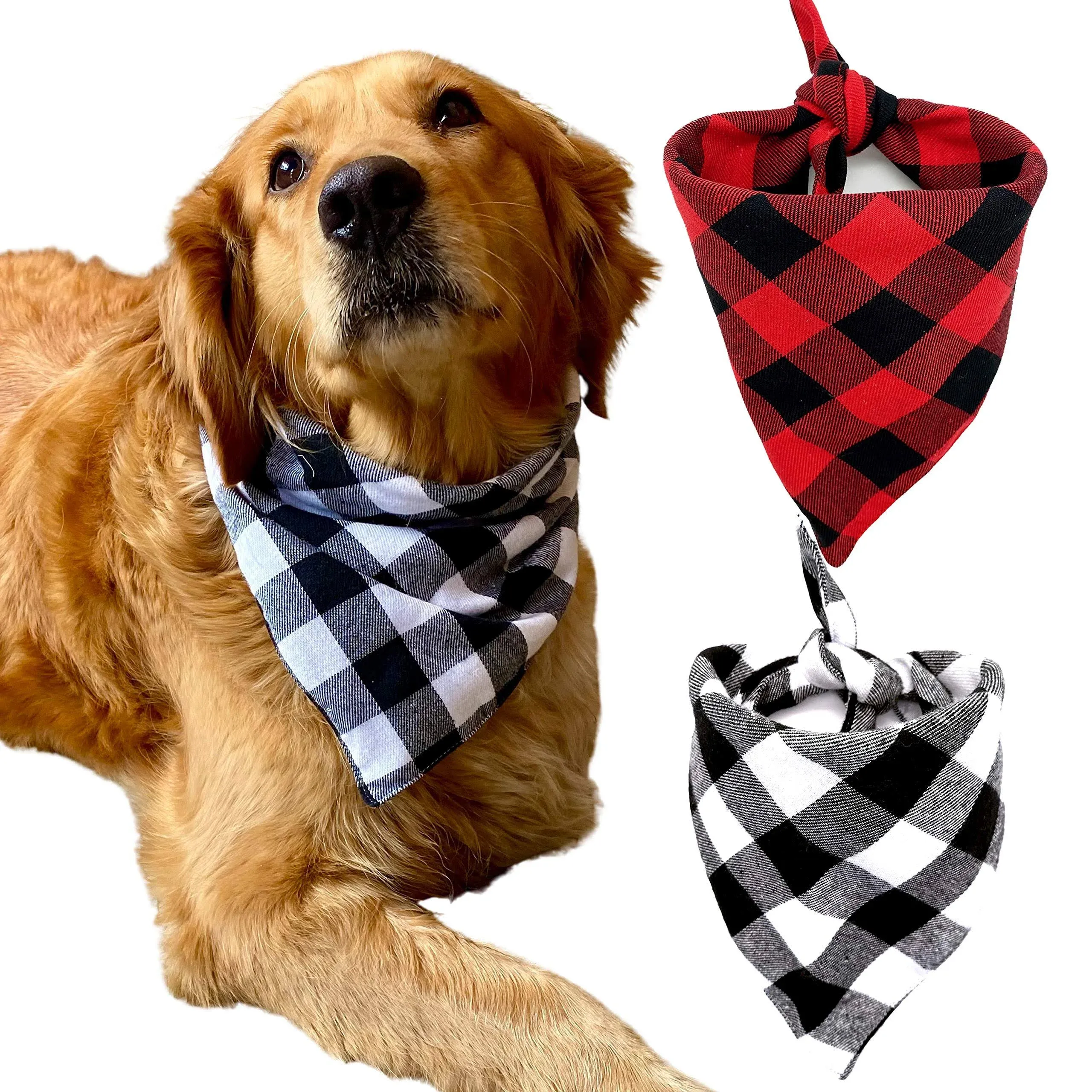 Realeaf Dog Bandanas 2 Pack Plaid Pet Scarves Reversible Checkered Kerchief C...