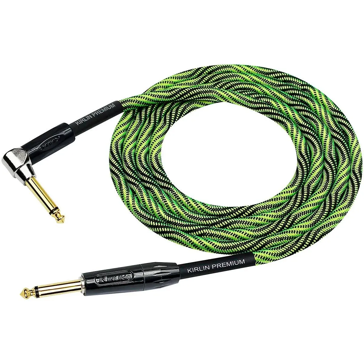 Kirlin Cable Iwb Instrument Cable, 1/4-Inch Right Angle To Straight, Black Green